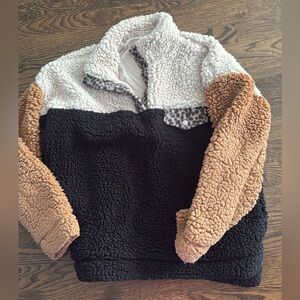 Vici Black and Brown Sherpa Cowl Sweater